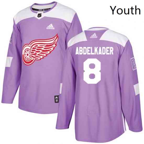 Youth Adidas Detroit Red Wings 8 Justin Abdelkader Authentic Purple Fights Cancer Practice NHL Jersey